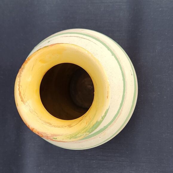 VTG 4" Pottery Vase Green Swirl Silver Springs Florida NILOAK STYLE Brush Holder - Picture 4 of 8